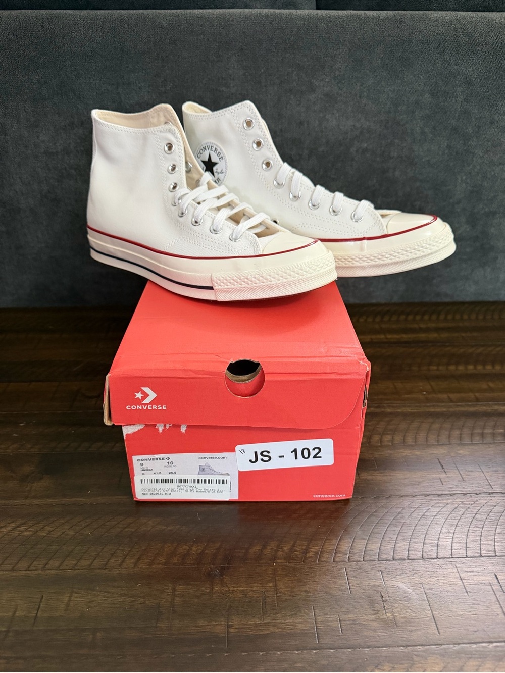Converse Kids High Top Sneakers in White with Red Stripe